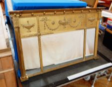 A rectangular gilt Regency style mirror with urn and swag decoration, with 