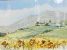 Russian school Watercolour Russian church with bridge in foreground, signed verso,