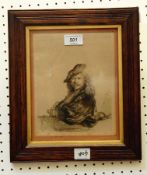 Copy of an original etching by Rembrandt, self portrait.