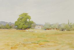 Claude Hulk Watercolour Country scene with cottage and geese, signed lower right,