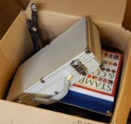 Collection of artillery shells, bugle,