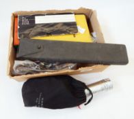 A Thornton Pic slide rule, a horn-handled knife, AA badge,