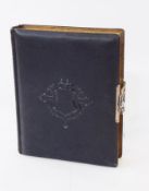Victorian leather bound carte-de-visite album, some with handpainted floral decoration,
