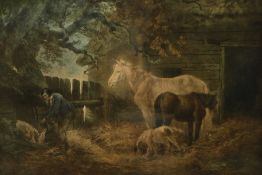 19th century chromolithograph farm yard scene,