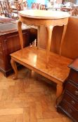A 20th century stained circular table on cabriole legs and a 20th century coffee table on cabriole