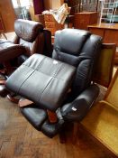 Modern leather-effect open armchair and matching footstool