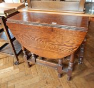 A nest of three tables, tea trolley, gilt triple folding mirror, gateleg table, tapestry frames,