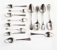 Four early 19th century silver fiddle pattern teaspoons,