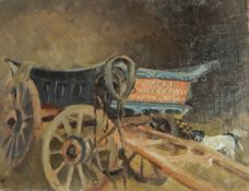N Newton (19th century) Oil on canvas Hay cart with dog, 35cm x 40cm (image,