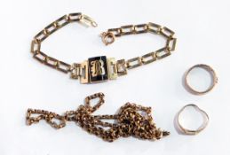 A 9ct gold bracelet with initial 'B' on black onyx,