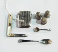 A silver vesta case with engine-turned decoration, hinged top, Birmingham 1912,