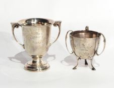 A George V silver two-handled trophy cup with flared rim, on a raised circular foot,
