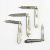 A Victorian silver bladed folding fruit knife with engraved mother-of-pearl handle,