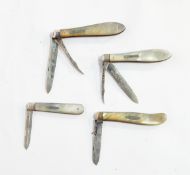 A Victorian silver twin-bladed folding fruit knife with mother-of-pearl handle, Birmingham 1886,