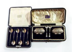 An Edward VII silver twin salt set with spoons, Birmingham 1901,