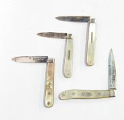 A Victorian silver bladed folding fruit knife with engraved mother-of-pearl handle,