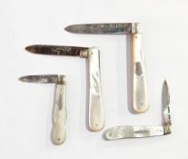 A Victorian silver bladed folding fruit knife with mother-of-pearl handle,