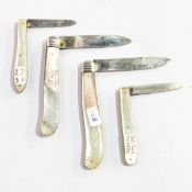 A Victorian silver bladed folding fruit knife with engraved mother-of-pearl handle,