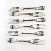 A set of six George III silver fiddle and thread pattern dinner forks, London 1811, 16oz approx.