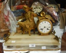 19th century French style gilt metal and alabaster mantel clock,