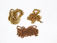 A long gold curb link chain marked '9', 22g approx.