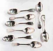 A set of five silver fiddle pattern dessert spoons,