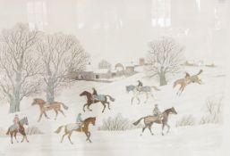 After Vincent Haddelsey Limited edition colour print Chromolithograph exercising race horses with