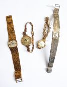 Lady's Imado Swiss Incabloc rolled gold wristwatch with square dial and flexible mesh strap,