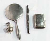 A silver cigar case, Birmingham 1902 together with a silver-backed hand mirror,