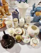 Royal Worcester pin tray, Aynsley vase, Wedgwood timepiece, Coalport penholder,