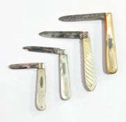 A Victorian silver bladed folding fruit knife with mother-of-pearl handle,