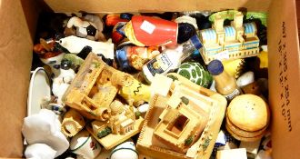 Quantity of novelty and decorative salts and peppers together with Emirates resin scale models of