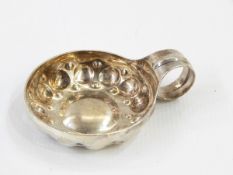 A French silver ecuelle with an 1813 coin mounted to the base, loop handle,