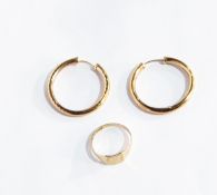 A pair of 9ct gold hoop earrings and a 9ct gold signet ring