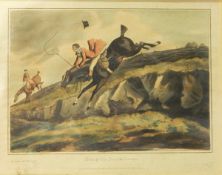 A pair of 19th century handcoloured hunting prints in bird's eye maple frames