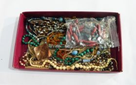 Quantity costume jewellery and Victorian gold-coloured metal brooch set amethyst coloured stone