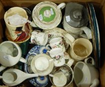 Quantity of ceramics to include Quimper blue and white inkstand,