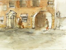 Bernard Philip Batchelor (1924-2012) Watercolour and pencil Quayside scene with figures in