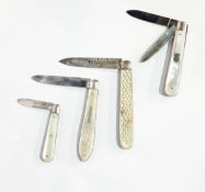 A Victorian silver bladed folding fruit knife with engraved mother-of-pearl handle,