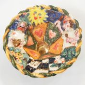 Modern Scottish studio pottery bowl decorated with the queen and king of hearts,