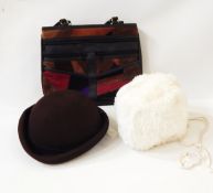 Two pairs of vintage shoes, one gold kid the other brown suede, various vintage hats,