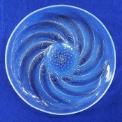 Lalique opalescent glass dish, circular and shallow, moulded in the 
