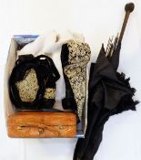 Two gold embroidered evening bags, various gloves,