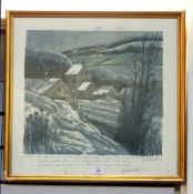 After Don Bessant (1941-1993) Colour lithograph Snowy village street scene,