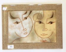 G Valentini (1692-1753) painted tile of heads of two women,