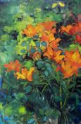 Kate Loveday (XX) Oil on panel Lilies, signed bottom right,