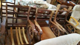 A stained beech framed conservatory suite comprising three seat settee,