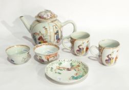 18th century Chinese porcelain bullet-shaped teapot, figure decorated,