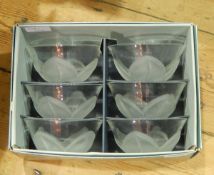 A set of six Florence Satine dessert bowls with frosted leaf pattern together with a matching