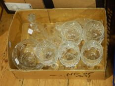 A glass vase, two baskets, biscuit barrel,